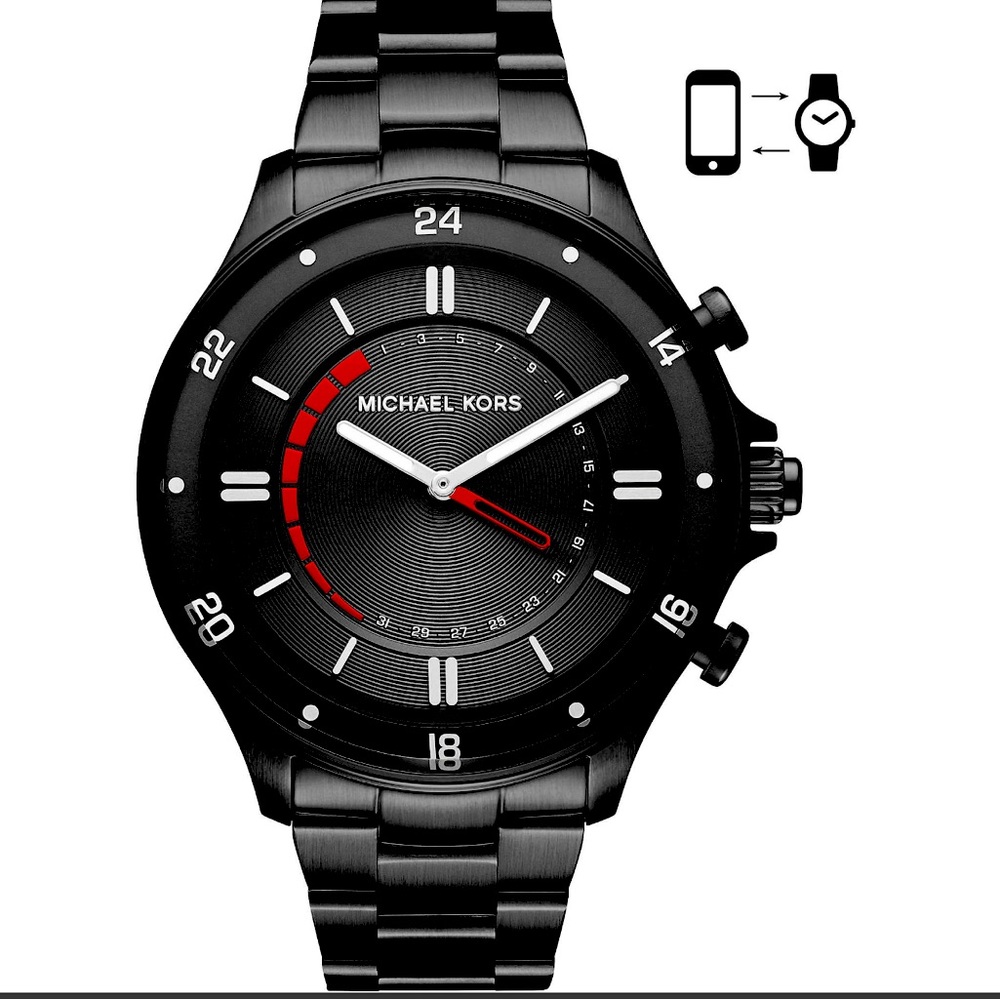 NIB Michael Kors Access Reid Hybrid Smartwatch With 45mm Black Bracelet mkt4015